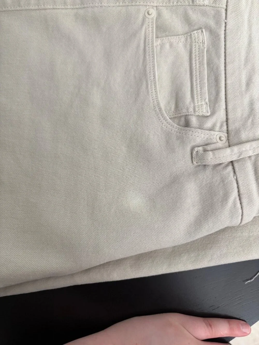 Good American Palazzo Cropped Raw Hem Cream Denim High-Rise Jeans 14 Stretchy - Picture 13 of 13